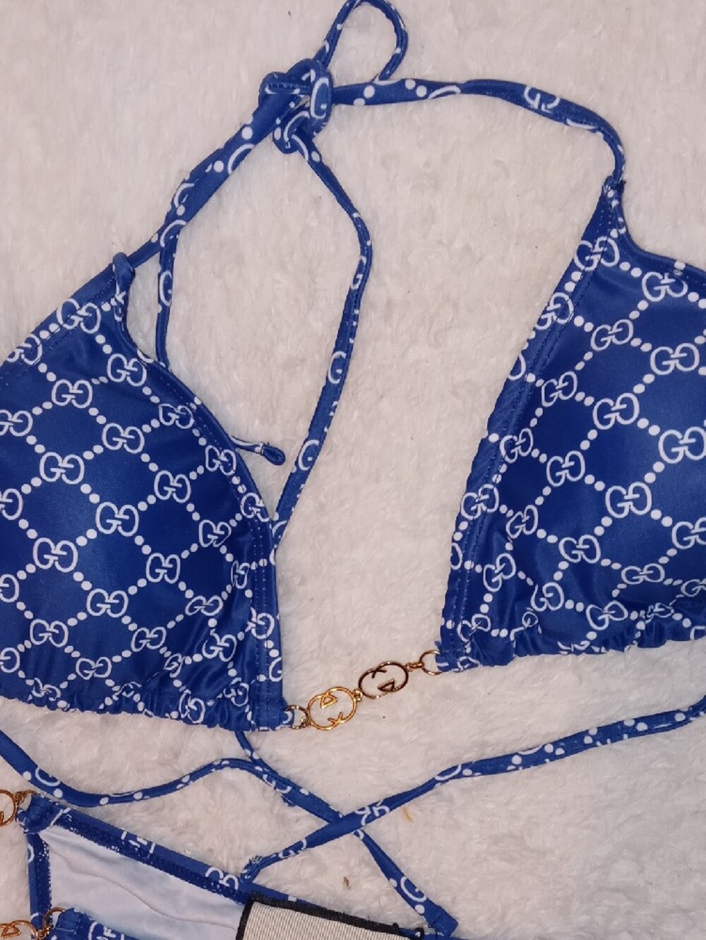 Gucci Blue GG Logo Triangle Chain Bikini - Picture 4 of 13